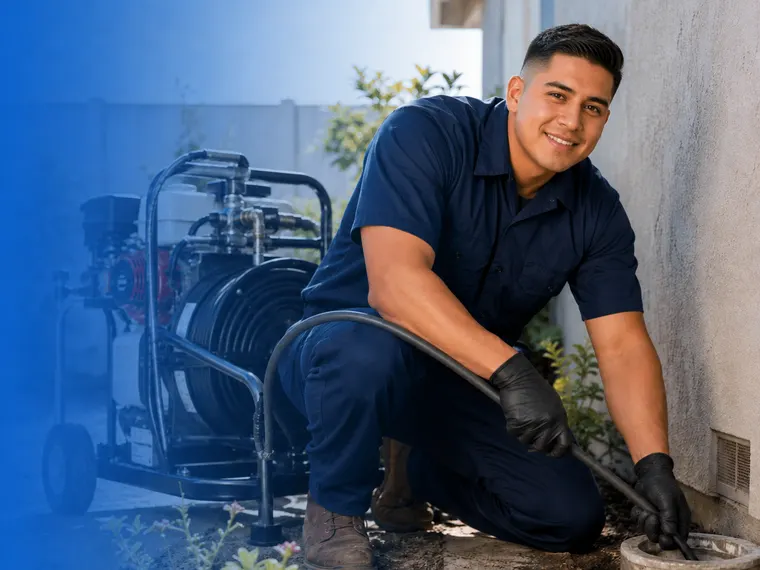 Hydro jetting a sewer line with high-pressure water